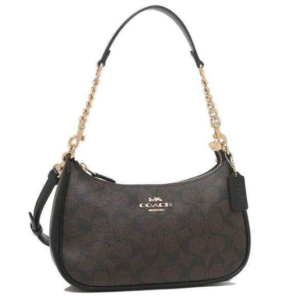 Coach Outlet Shoulder Bag Signature Brown Black - Picture 1 of 7
